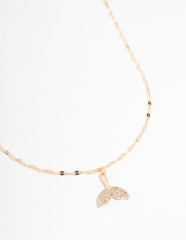 Gold Diamante Whale Tail Necklace