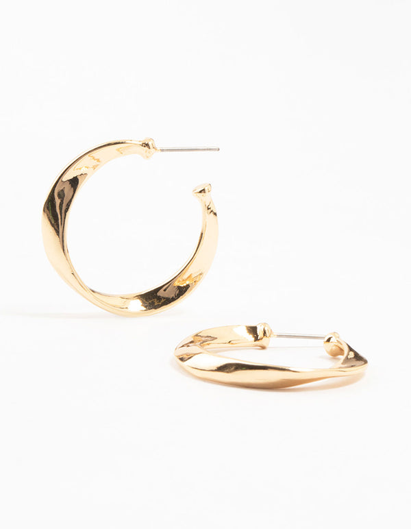 Gold Thin Warped Hoop Earrings