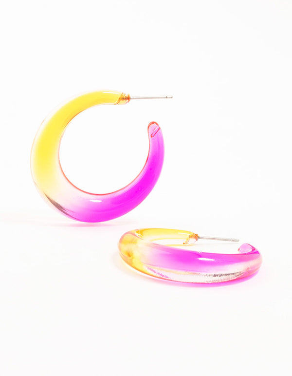 Yellow & Pink Acrylic Pointed Wide Hoop Earrings