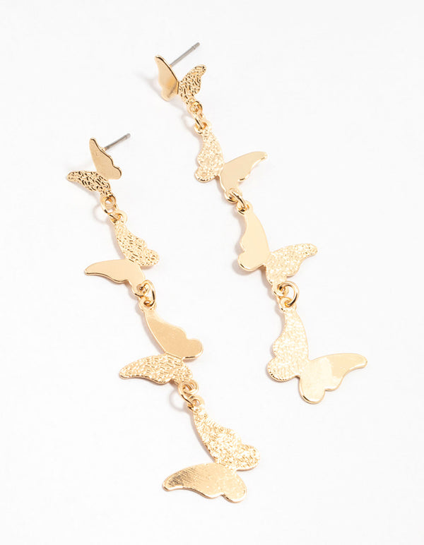 Gold Butterfly Strand Drop Earrings