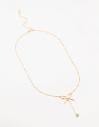 Gold Ball & Chain Bow Drop Necklace - link has visual effect only