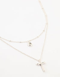 Silver Diamante Cross Layered Necklace - link has visual effect only