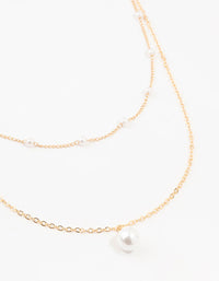 Gold Station Pearl Pendant Layered Necklace - link has visual effect only