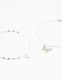 Silver Diamante Butterfly Bracelets 2-Pack - link has visual effect only