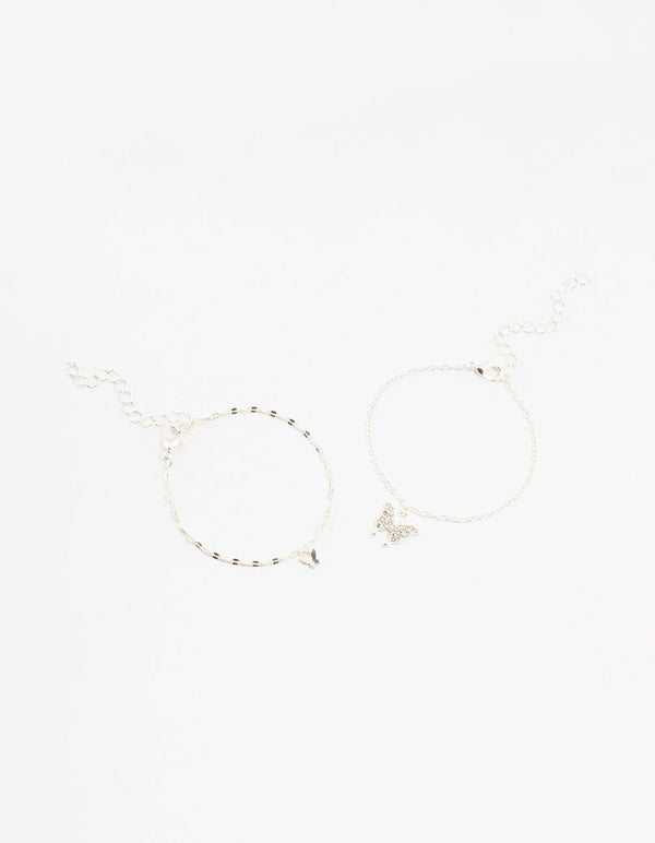 Silver Diamante Butterfly Bracelets 2-Pack