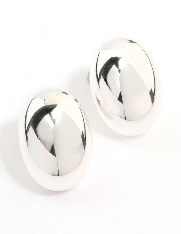 Silver Plated Oval Stud Earrings