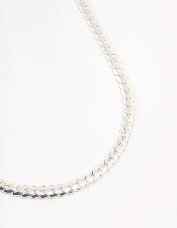 Silver Plated Flat Curb Chain Necklace