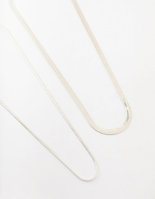 Silver Plated Herringbone Chain Necklaces 2-Pack