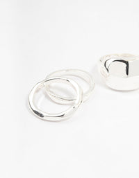 Silver Plated Bold Molten Rings 4-Pack - link has visual effect only