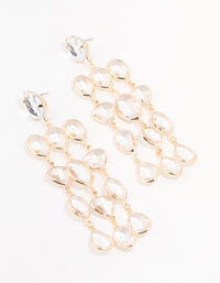 Gold Clear Crystal 3 Row Drop Earrings - link has visual effect only