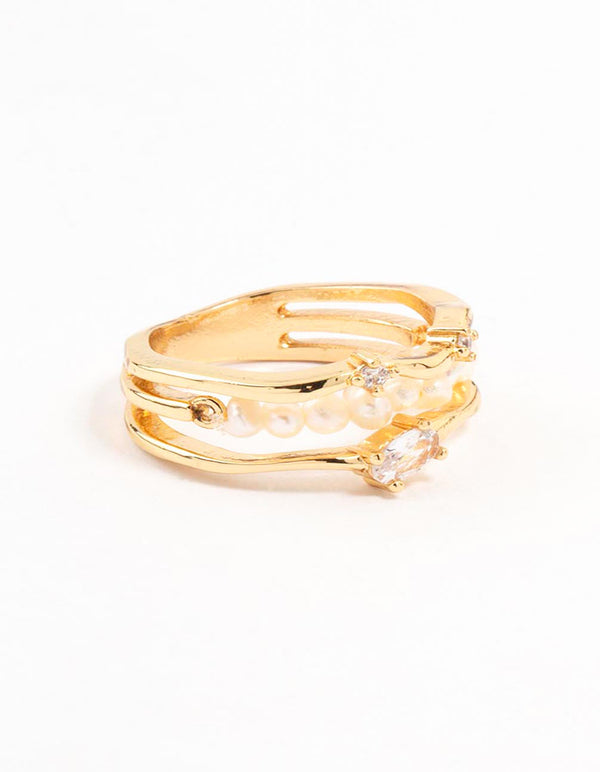 Gold Plated Nestled Pearl Layered Ring