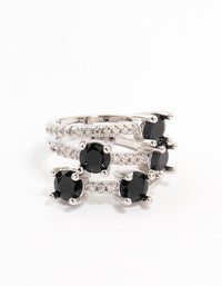 Rhodium Black 3 Row Round Cubic Zirconia Ring - link has visual effect only