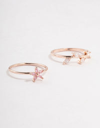 Rose Gold Plated Flower Vine Cubic Zirconia Rings 2-Pack - link has visual effect only