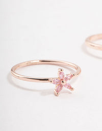 Rose Gold Plated Flower Vine Cubic Zirconia Rings 2-Pack - link has visual effect only