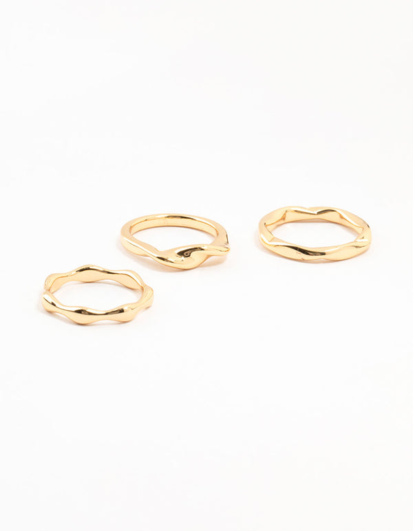 Gold  Plated Irregular Stacking Rings 3-Pack