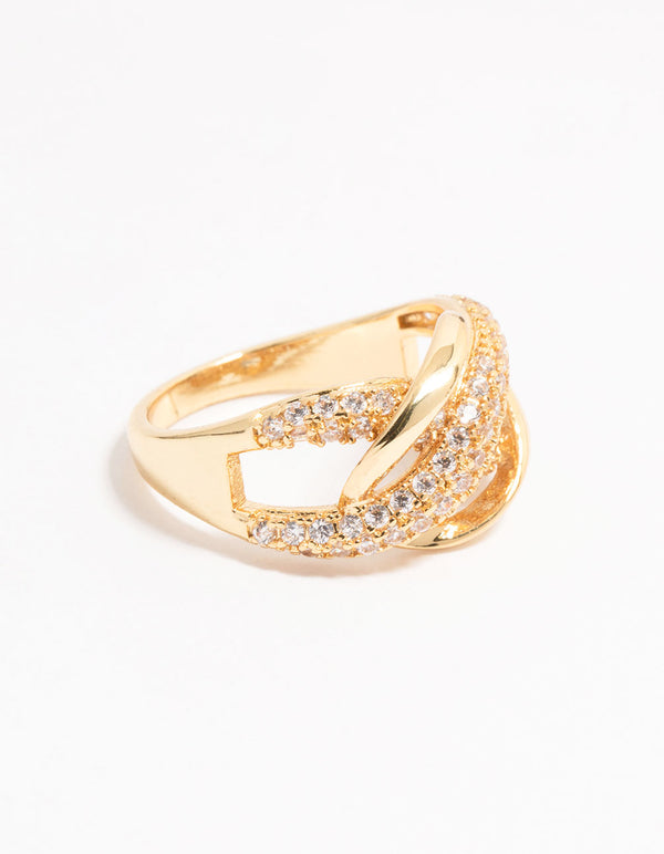 Gold Plated Pave X Link Cubic Zirconia Ring