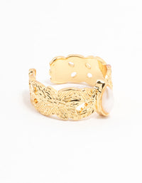 Gold Plated Wide Leaf Band Ring - link has visual effect only