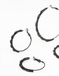 Black Coated Twisted Hoop Earrings 3-Pack - link has visual effect only