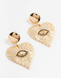 Gold & Black Etched Evil Eye Heart Drop Earrings - link has visual effect only