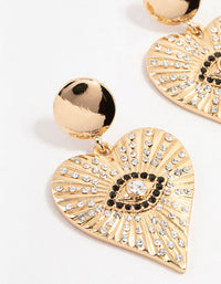 Gold & Black Etched Evil Eye Heart Drop Earrings - link has visual effect only