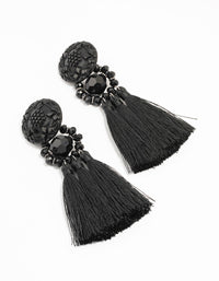 Black Tassel Fabric Large Drop Earrings - link has visual effect only