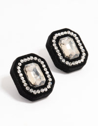 Black Velvet Fabric Diamante Stud Earrings - link has visual effect only