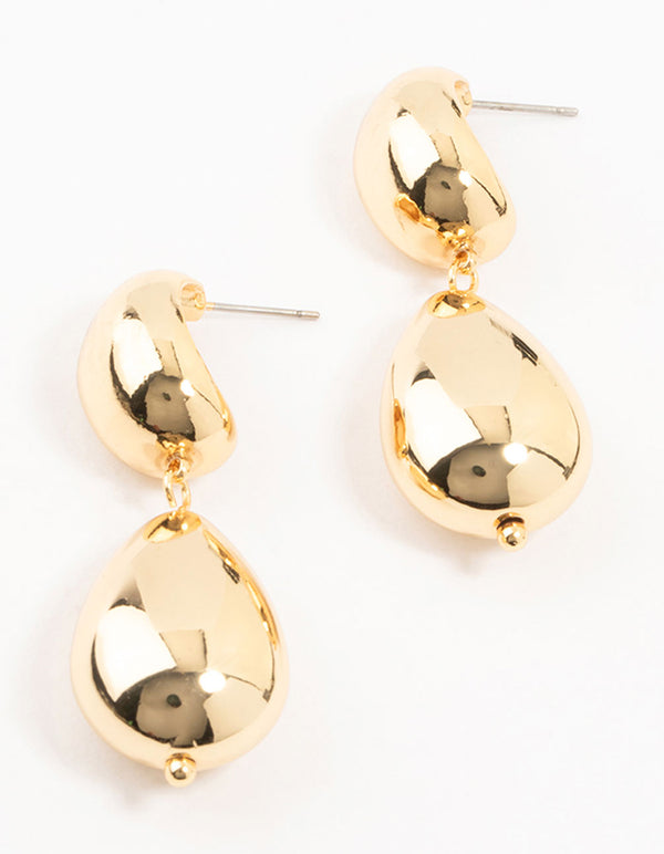 Gold Plated Double Bubble Drop Earrings