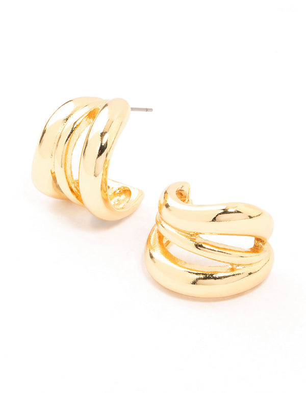 Gold Plated Open Wavy Stud Earrings