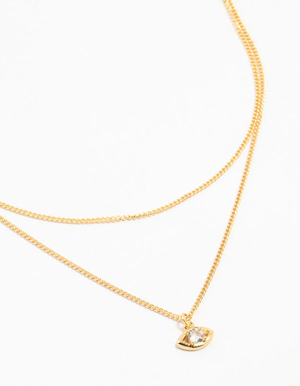 Gold Plated Evil Eye Chain Layered Necklace