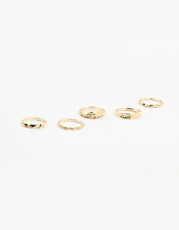 Gold Plated Textured Metal Rings 5-Pack