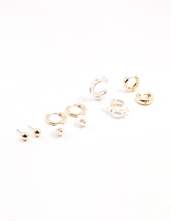 Gold Pearl Cuff & Hoop Earrings 3-Pack