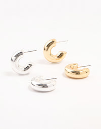 Mixed Metals Chubby Hoop Earrings 2-Pack - link has visual effect only