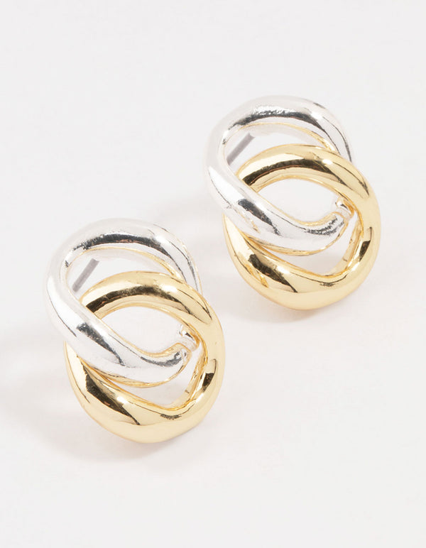 Mixed Metals Circle Stud Earrings