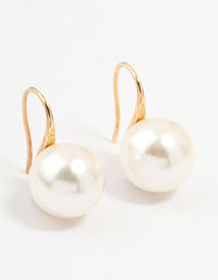 Gold Plated Medium Pearl Hook Earrings - link has visual effect only