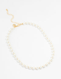 Gold Plated Alternating Medium Pearl & Ball Necklace - link has visual effect only