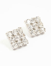 Rhodium Circular Diamante Square Statement Studs - link has visual effect only