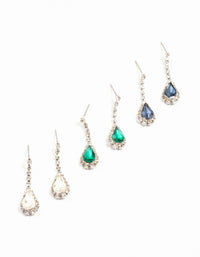 Silver Teardrop Diamante Drop Earrings 3-Pack - link has visual effect only