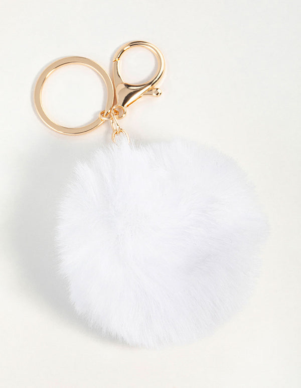 Pink Pom Pom Fabric Keychain