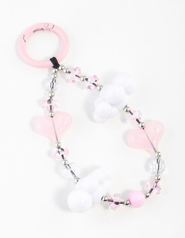 Pink & White Cloud Heart Keychain