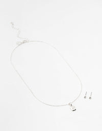 Silver Rectangular Diamante Necklace & Stud Earrings Set - link has visual effect only