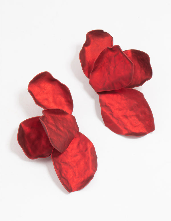 Red Coated Flower Petal  Drop Earrings