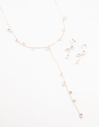 Rose Gold Leaves & Flowers Earrings & Y-Necklace Set - link has visual effect only