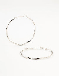 Silver Thin Smooth Twisted Hoop Earrings - link has visual effect only