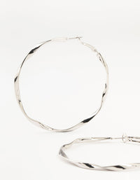 Silver Thin Smooth Twisted Hoop Earrings - link has visual effect only