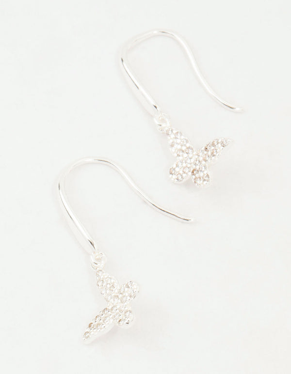 Sterling Silver Cubic Zirconia Butterfly Hook Earrings