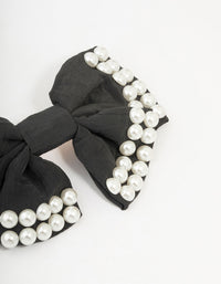 Black & White Short Pearl Bow Barrette Clip - link has visual effect only