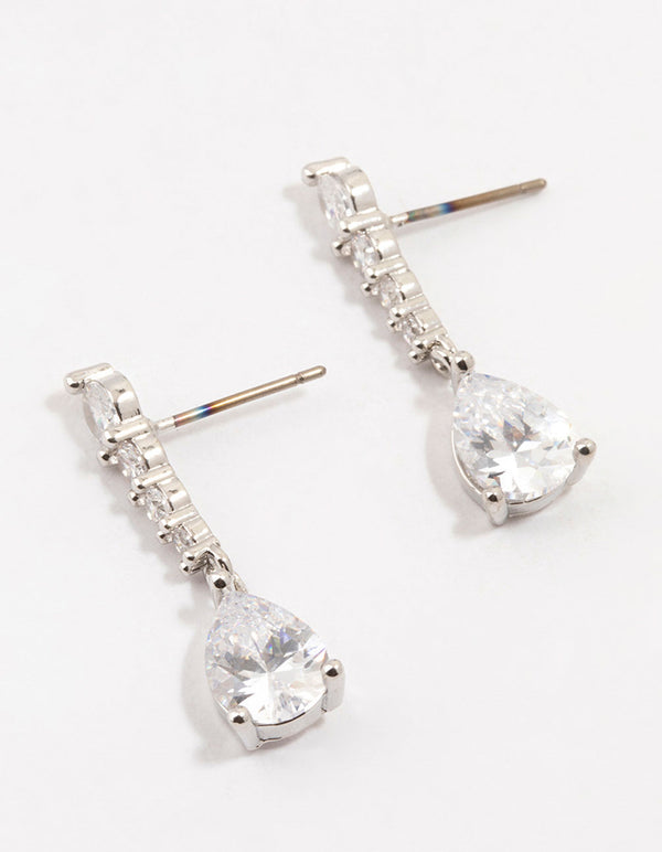 Rhodium Cubic Zirconia Drop Earrings