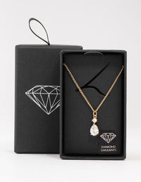 Gold Cubic Zirconia Pear Drop Pendant Necklace - link has visual effect only