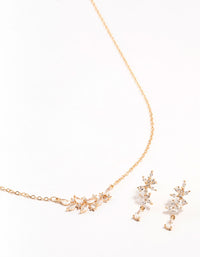 Gold Dainty Sparkle Flower Earrings & Necklace Set - link has visual effect only