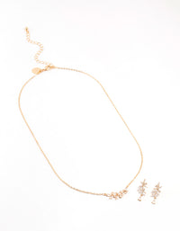 Gold Dainty Sparkle Flower Earrings & Necklace Set - link has visual effect only